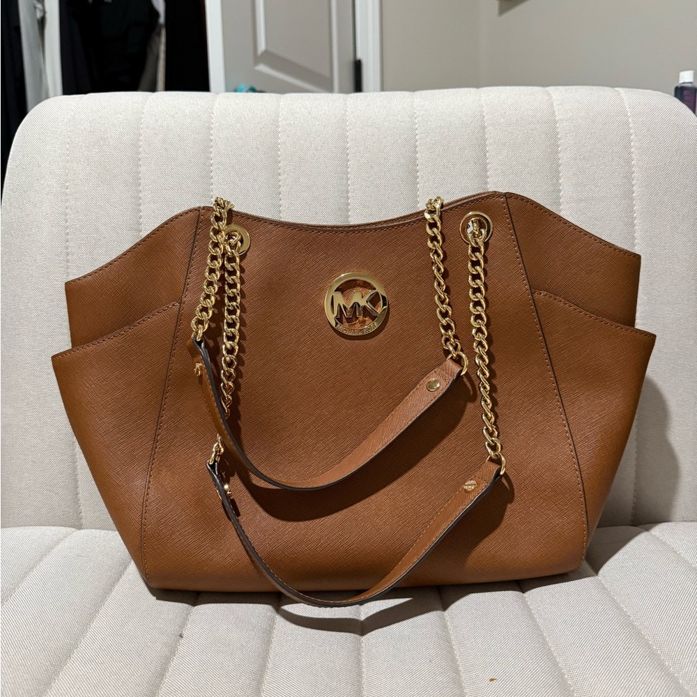 Michael Kors Brown Leather Chain Tote Bag